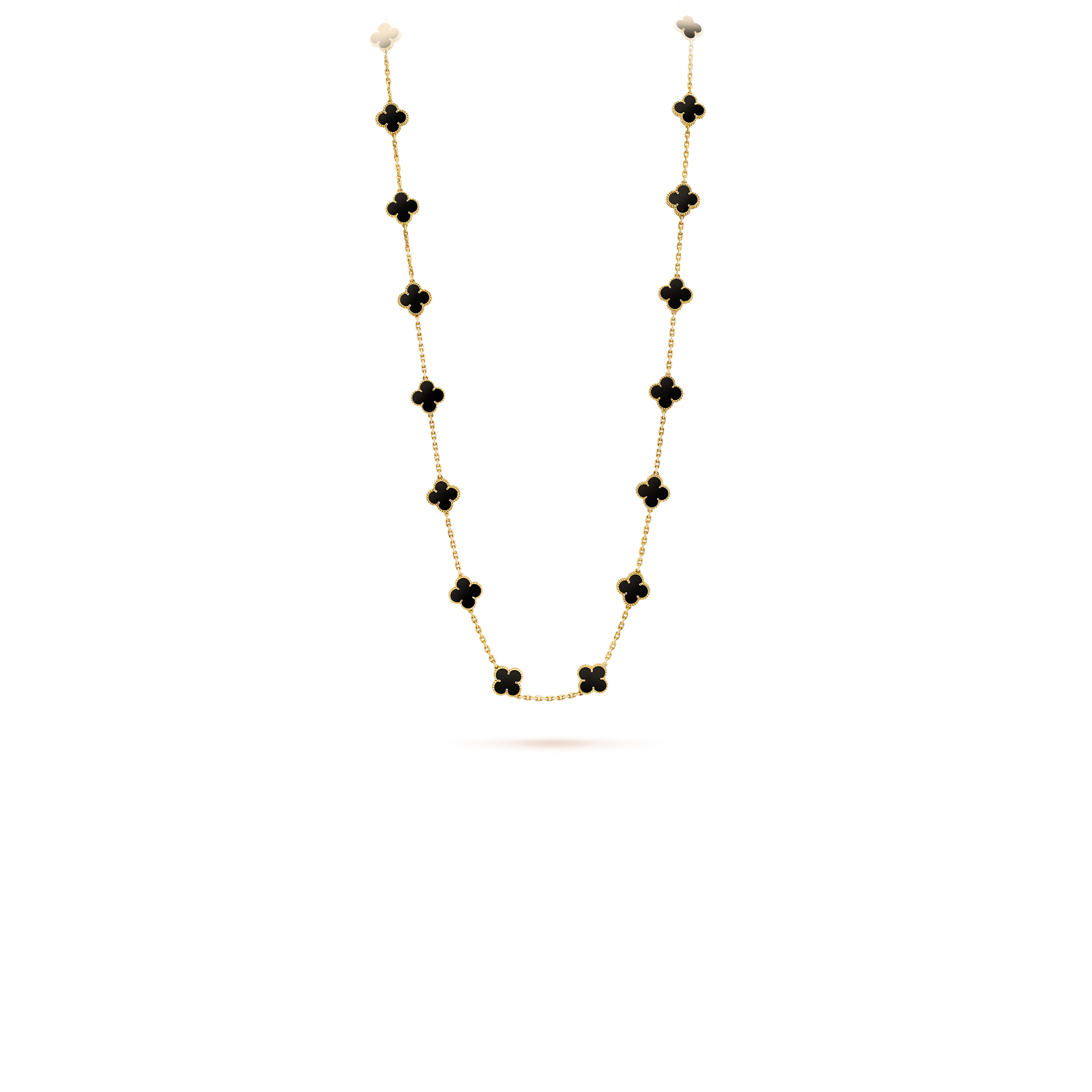 V*N CL*F arpels vintage alhambra long necklace, 20 motifs - yellow gold, onyx vcara43100